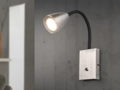 Flexible Leselampe WANDA, Wandleuchte mit & ohne Stecker, Silber matt