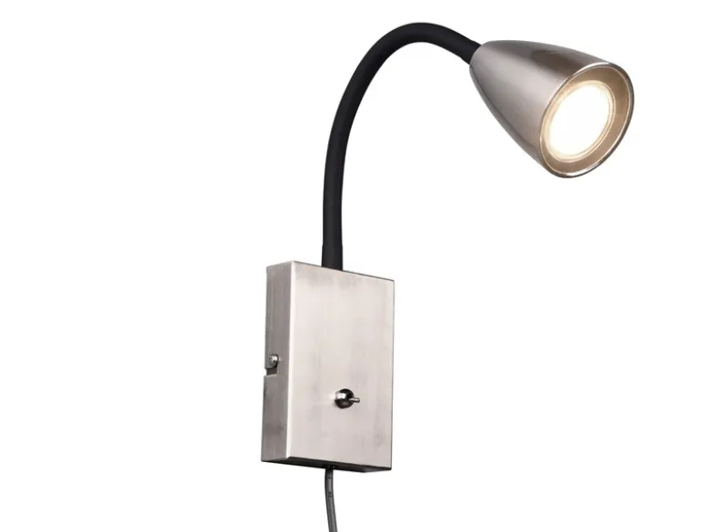 Flexible Leselampe WANDA, Wandleuchte mit & ohne Stecker, Silber matt
