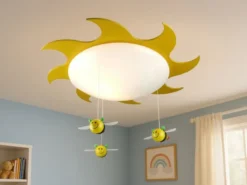 Fröhliche LED Deckenleuchte fürs Kinderzimmer, Sonne mit süßen Bienen, SUM-SUM