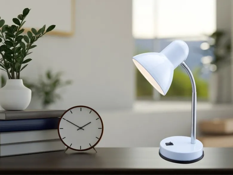 Funktionale Schreibtischlampe / Tischleuchte BASIC in Weiß, Flexrohr