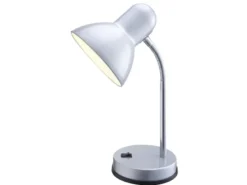 Funktionale Schreibtischlampe / Tischleuchte BASIC in Silber, Flexrohr