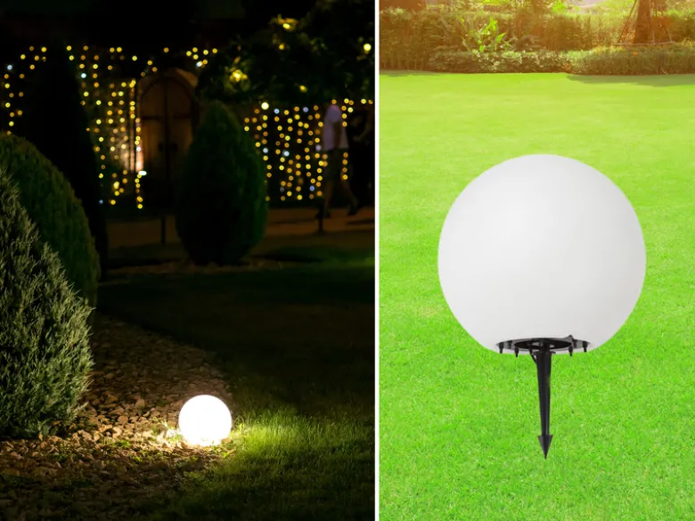 Garten Kugelleuchte mit Erdspieß, 3m Kabel IP65 & smarter LED, Ø38cm