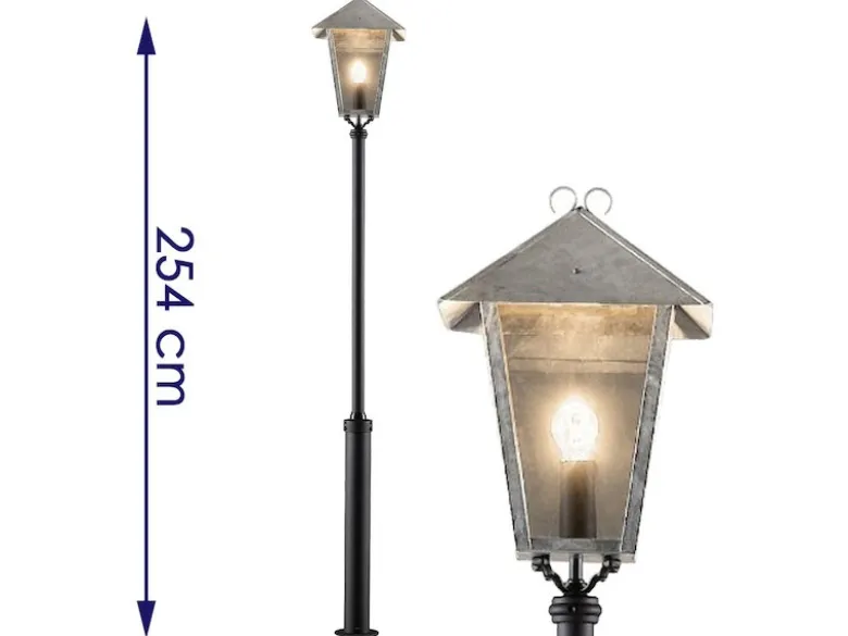 Gartenlaterne / Standleuchte BENU, E27, galvanisierter Stahl, Höhe 254 cm