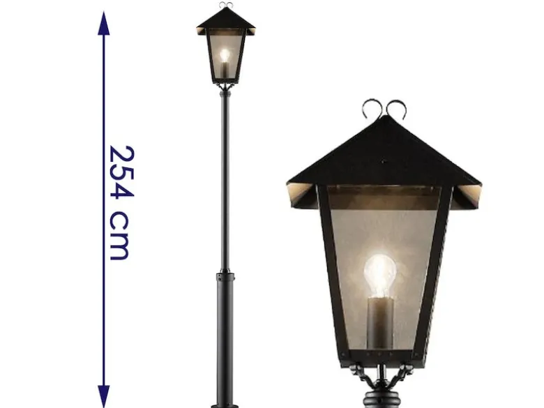 Gartenlaterne / Standleuchte BENU, E27, Aluminium schwarz, Höhe 254 cm