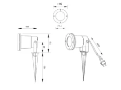 Gartenstrahler mit Erdspieß, 5m Anschlußkabel, Stecker & GU10 LED Ø 9cm