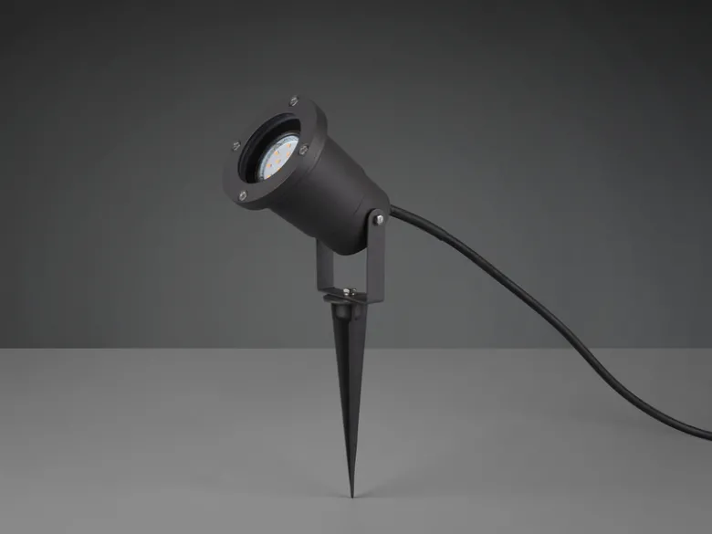 Gartenstrahler mit Erdspieß, 5m Anschlußkabel, Stecker & GU10 LED Ø 9cm