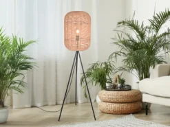 Geflochtene Tripod LED Stehlampe mit Sisal Lampenschirm