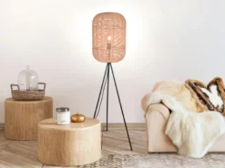 Geflochtene Tripod LED Stehlampe mit Sisal Lampenschirm