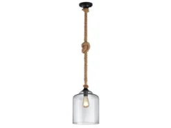 Glasschirm Pendelleuchte JUDITH mit Seil & verknotetem Lampenkabel Ø 24,5cm