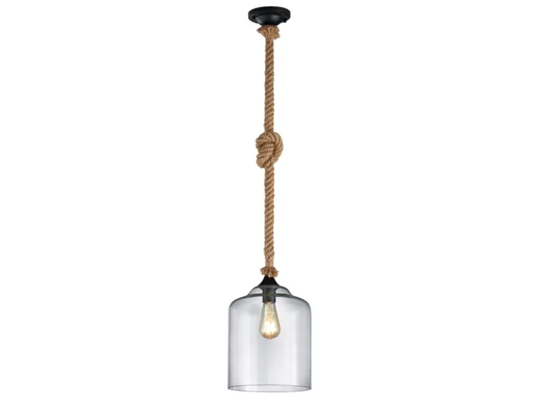 Glasschirm Pendelleuchte JUDITH mit Seil & verknotetem Lampenkabel Ø 24,5cm