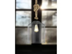 Glasschirm Pendelleuchte JUDITH mit Seil & verknotetem Lampenkabel Ø 24,5cm