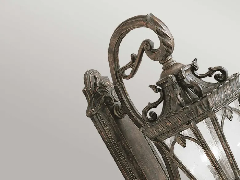 Große antike Außenwandleuchte TOURNAI stehend Bronzefarbig, Höhe 96cm