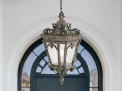 Große antike Hängelaterne TOURNAI Aluminium Bronzefarbig, Ø 30,5cm