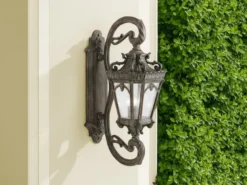 Große antike LED Außenwandleuchte stehend Bronzefarbig, Höhe 96cm