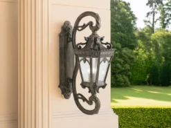 Große antike LED Außenwandleuchte stehend Bronzefarbig, Höhe 96cm