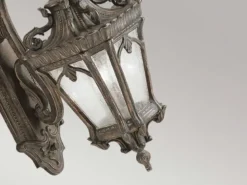 Große antike LED Außenwandleuchte hängend Bronzefarbig, Höhe 61cm