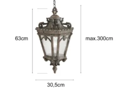 Große antike LED Hängelaterne Aluminium Bronzefarbig, Ø 30,5cm