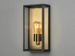 Große Außenwandlaterne CARPI Schwarz-Messing mit Klarglas, Höhe 40cm