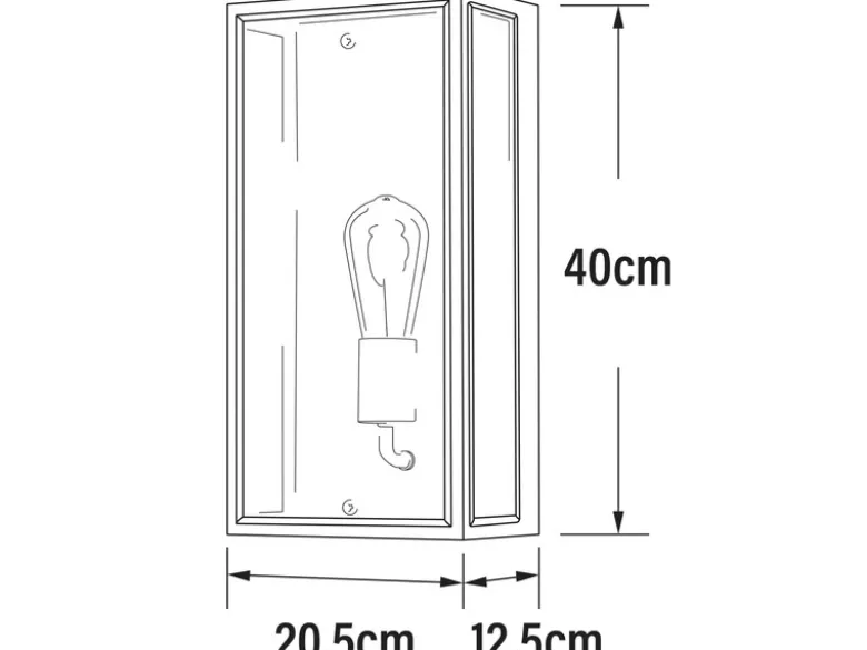 Große Außenwandlaterne CARPI Schwarz-Messing mit Klarglas, Höhe 40cm