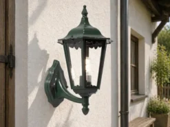 Große Außenwandleuchte Laterne stehend aus Aluminium Grün, Höhe 44cm