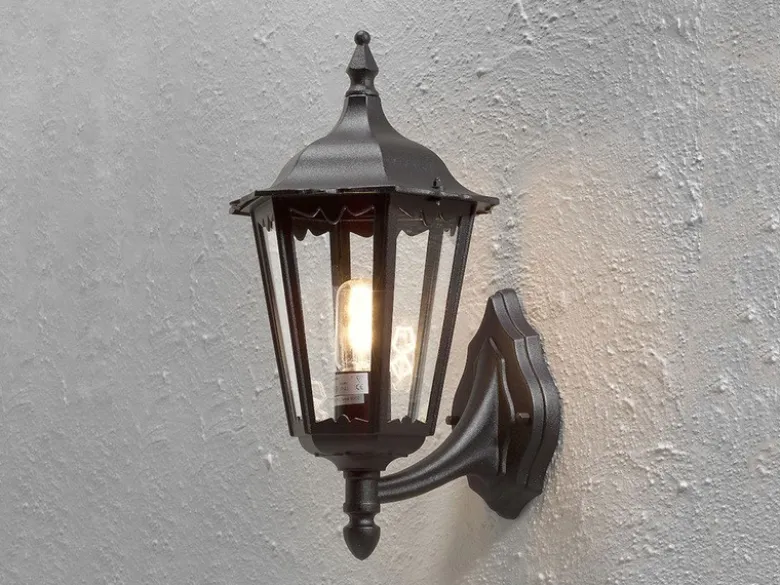 Große Außenwandleuchte Laterne stehend aus Aluminium Schwarz, Höhe 44cm