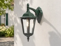 Große Außenwandleuchte Laterne hängend aus Aluminium Grün, Höhe 45cm