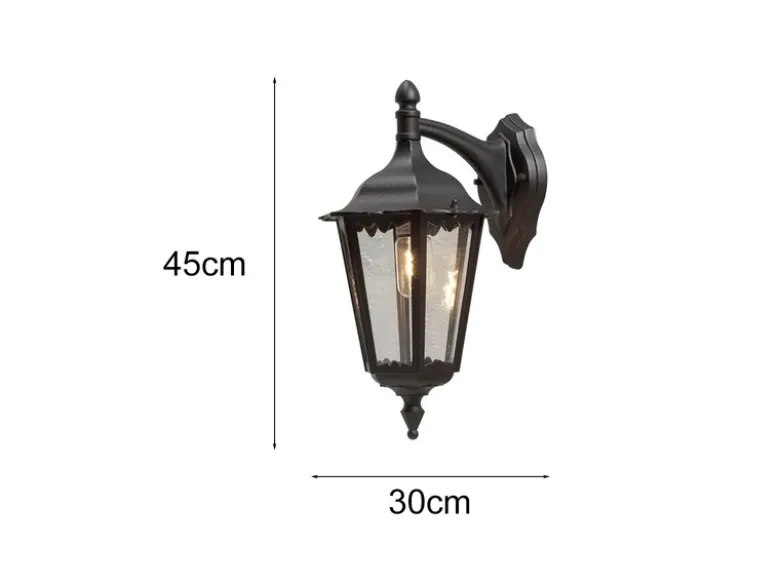 Große Außenwandleuchte Laterne hängend aus Aluminium Schwarz, Höhe 45cm