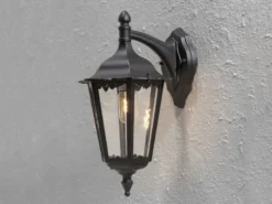 Große Außenwandleuchte Laterne hängend aus Aluminium Schwarz, Höhe 45cm