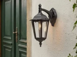 Große Außenwandleuchte Laterne hängend aus Aluminium Schwarz, Höhe 45cm