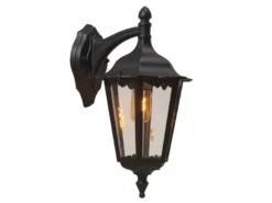 Große Außenwandleuchte Laterne hängend aus Aluminium Schwarz, Höhe 45cm