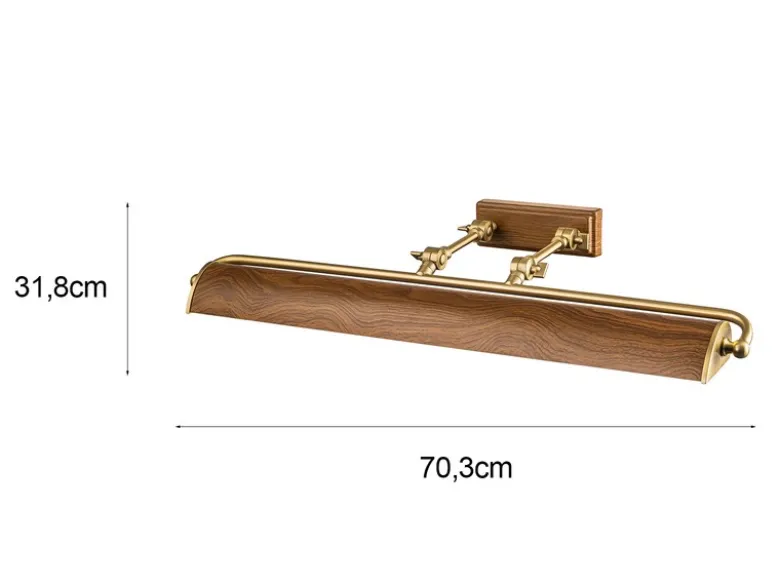 Große Bilderleuchte WINCHFIELD verstellbar, Holzoptik-Altmessing, B: 70cm