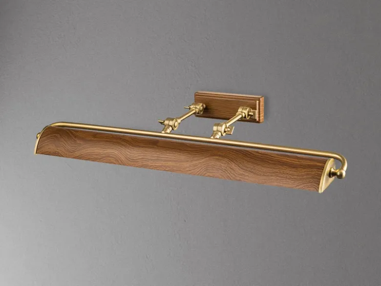 Große Bilderleuchte WINCHFIELD verstellbar, Holzoptik-Altmessing, B: 70cm