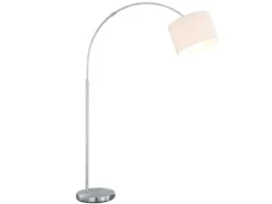 Große Bogenlampe höhenverstellbar von 150-215cm, Stoffschirm Weiß mit E27 LED