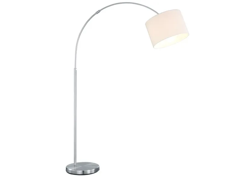 Große Bogenlampe höhenverstellbar von 150-215cm, Stoffschirm Weiß mit E27 LED