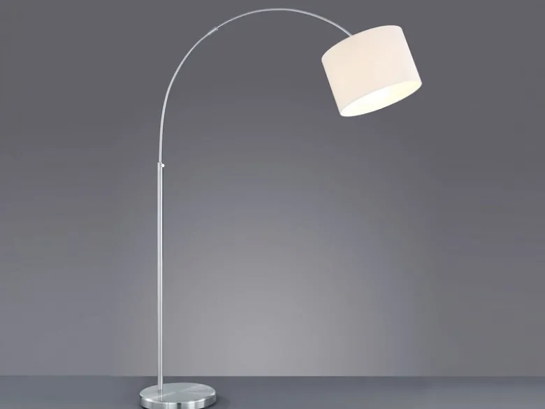 Große Bogenlampe höhenverstellbar von 150-215cm, Stoffschirm Weiß mit E27 LED