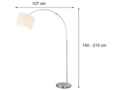 Große Bogenlampe HOTEL E27 Stoffschirm Weiß, höhenverstellbar von 150-215cm