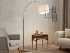 Große Bogenlampe HOTEL E27 Stoffschirm Weiß, höhenverstellbar von 150-215cm
