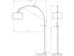 Große Bogenlampe HOTEL E27 Stoffschirm Weiß, höhenverstellbar von 150-215cm