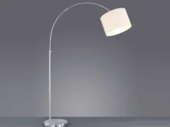 Große Bogenlampe HOTEL E27 Stoffschirm Weiß, höhenverstellbar von 150-215cm