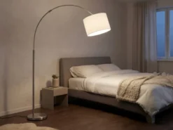 Große Bogenlampe HOTEL E27 Stoffschirm Weiß, höhenverstellbar von 150-215cm