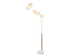 Große Bogenlampe LUVA mit Holzfuß & Stoffschirmen aus Leinen, Höhe 200cm