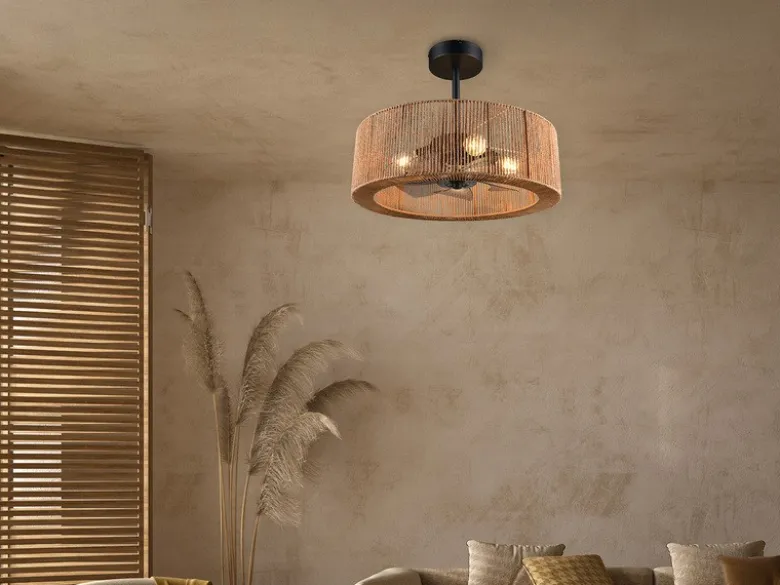 Große Boho Deckenleuchte SMILLUM mit Ventilator & Fernbedienung Ø 61cm