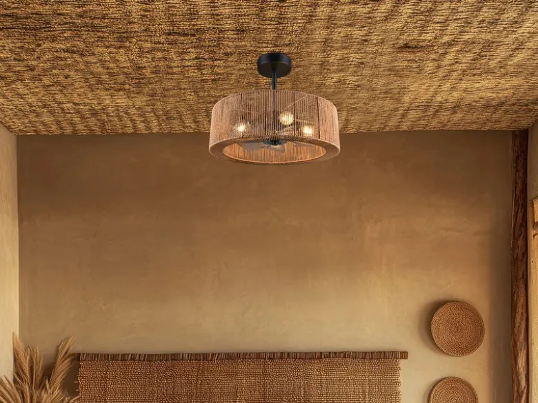 Große Boho Deckenleuchte SMILLUM mit Ventilator & Fernbedienung Ø 61cm