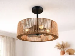 Große Boho Deckenleuchte SMILLUM mit Ventilator & Fernbedienung Ø 61cm