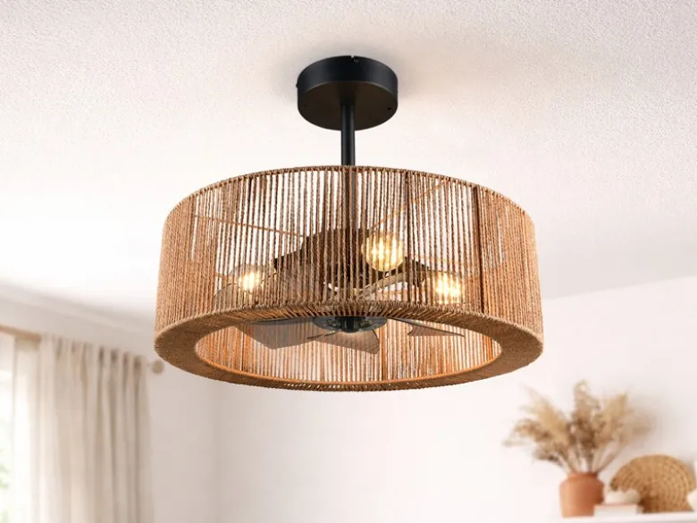 Große Boho Deckenleuchte SMILLUM mit Ventilator & Fernbedienung Ø 61cm