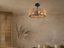 Große Boho LED Deckenleuchte Natur mit Ventilator & Fernbedienung Ø 61cm