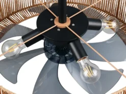 Große Boho LED Deckenleuchte Natur mit Ventilator & Fernbedienung Ø 61cm