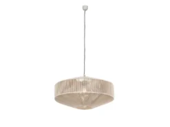 Große Boho LED Pendelleuchte Lampenschirm Baumwolle Beige, Ø 61cm