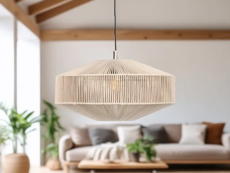 Große Boho LED Pendelleuchte Lampenschirm Baumwolle Beige, Ø 61cm