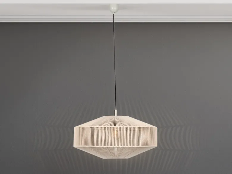 Große Boho LED Pendelleuchte Lampenschirm Baumwolle Beige, Ø 61cm